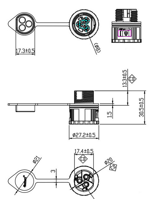 BC01B Three-pin Solar Connector